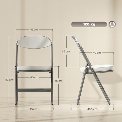 HOMCOM Set of Four Folding Corduroy Seat Chairs - Off-White