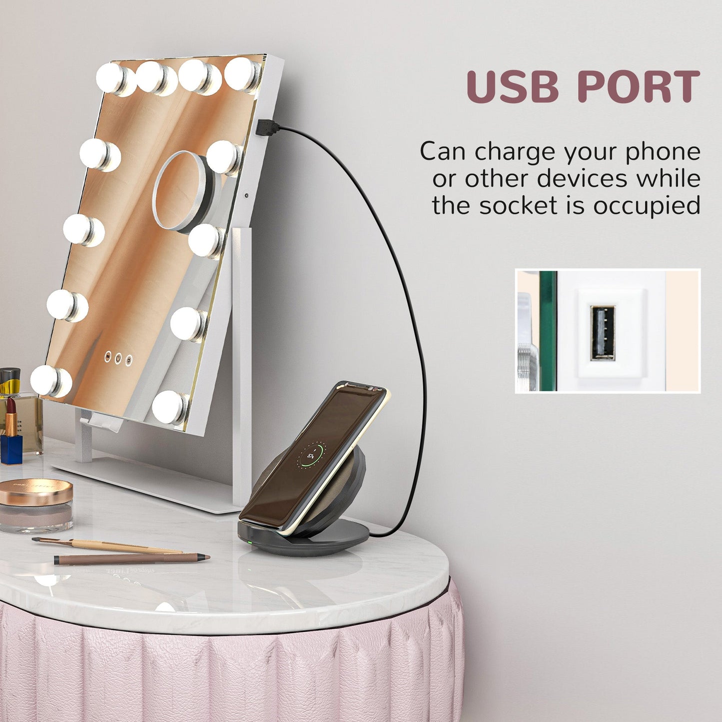 HOMCOM 12 LED bulb Tabletop Makeup Mirror, with Adjustable Settings