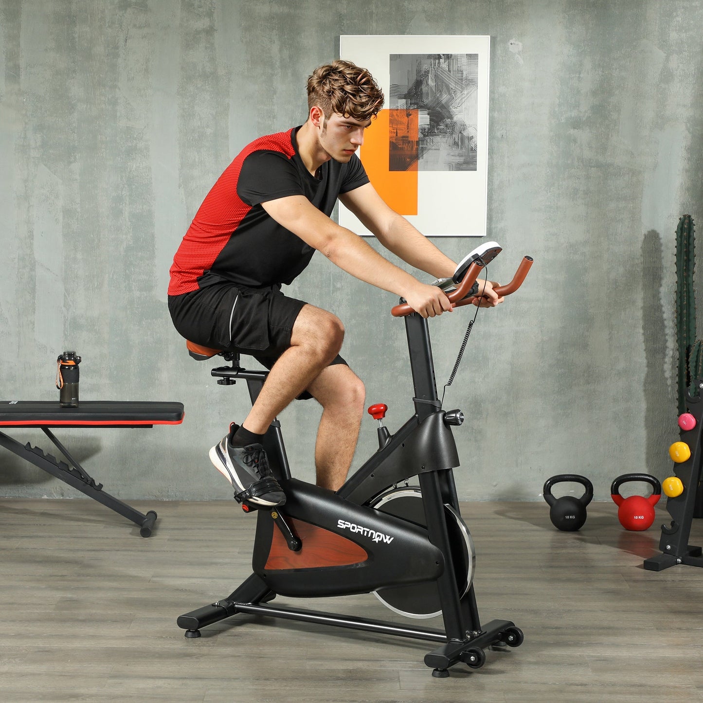 SPORTNOW Quiet Stationary Exercise Bike with Adjustable Resistance, Seat, Black