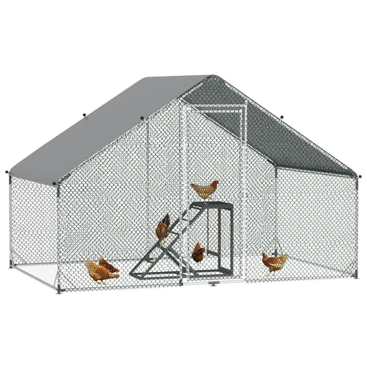 PawHut Walk In Chicken Run with Chicken Activity Shelf and Cover, 3 x 2 x 2m