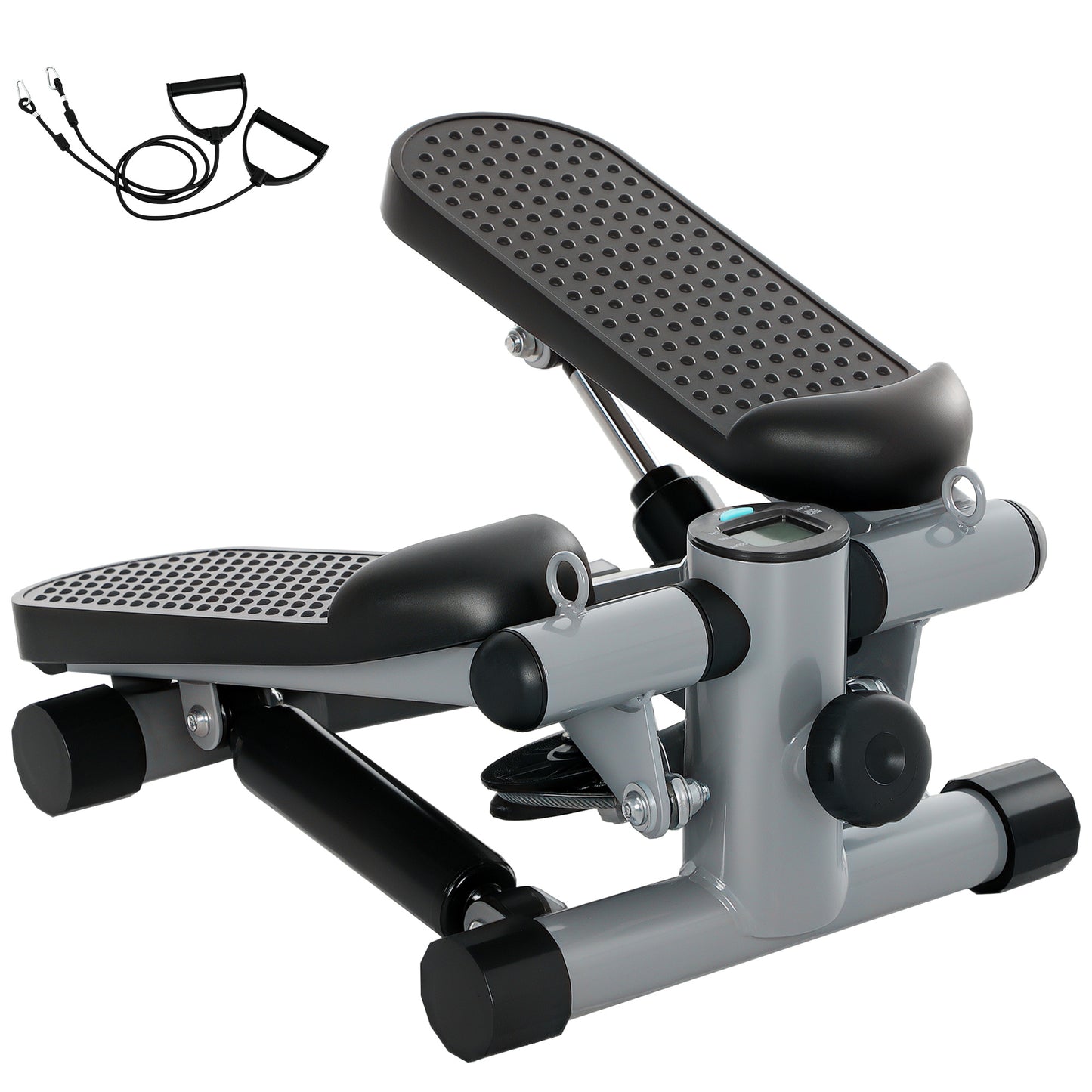 SPORTNOW Mini Stepper, Compact Step Machine Exerciser for Home Workouts, with Resistance Bands, LCD Monitor, Non-Slip Pedals
