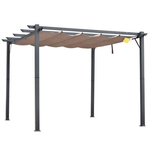 Outsunny 3m x 3m Pergola - Retractable Aluminium 3x3 Garden Shade for Outdoor BBQ & Gatherings, Family Use, Brown