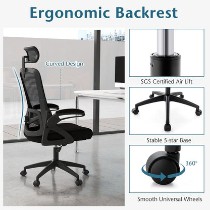 Ergonomic Office Chair with Adjustable Lumbar Support for Home Office-Black
