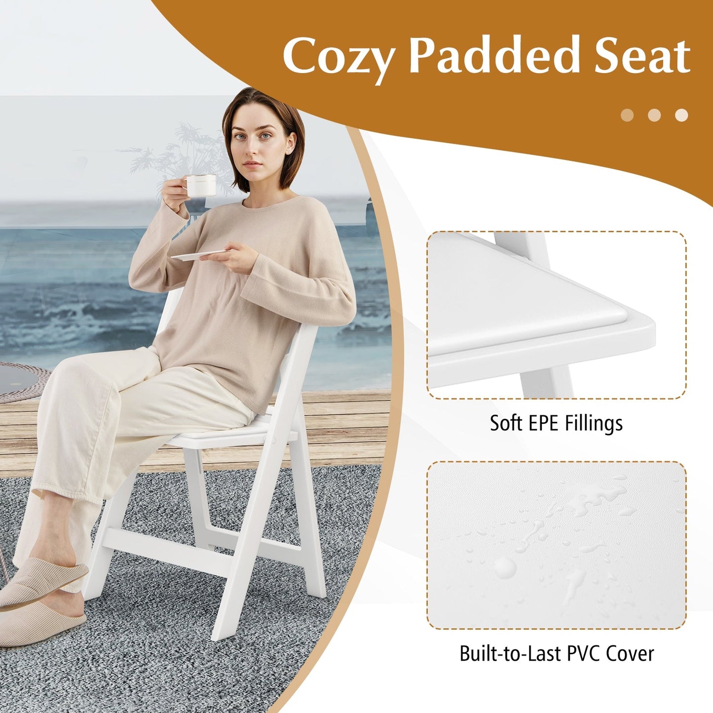 4 Pack Resin Folding Chairs with Padded Seat-White