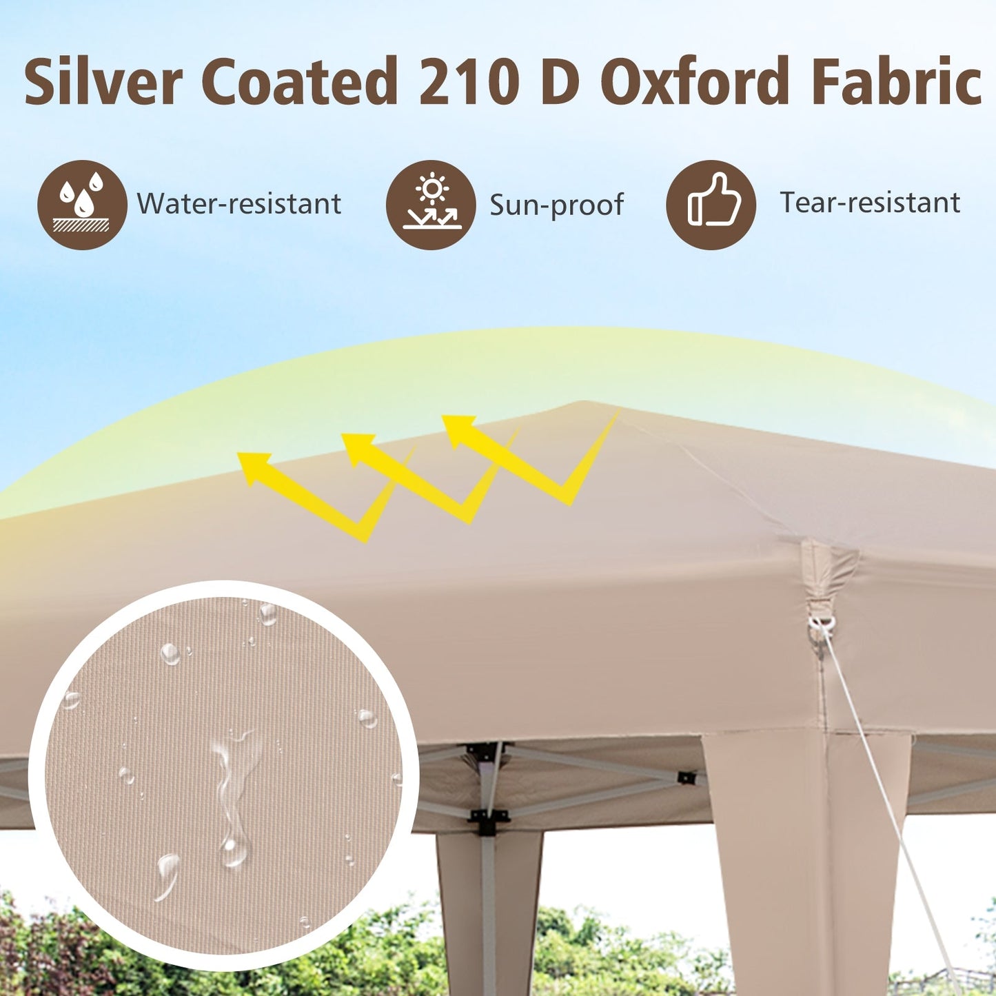 400 x 348 cm Height Adjustable Hexagonal Pop-Up Canopy Tent with Dressed Legs-Khaki