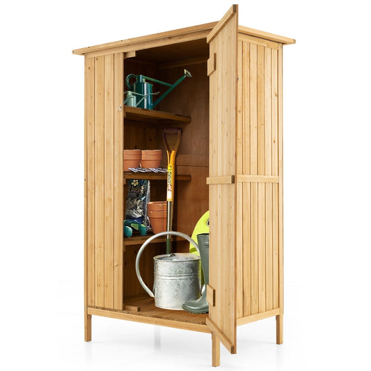 5 × 3 Feet Outdoor Storage Cabinet with Asphalt Roof and 3 Shelves-Natural