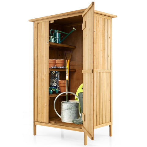 5 × 3 Feet Outdoor Storage Cabinet with Asphalt Roof and 3 Shelves-Natural