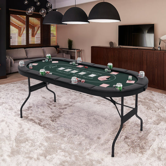 1.8m Foldable Poker Table for Blackjack Texas Hold’em Casino Leisure Game-Green