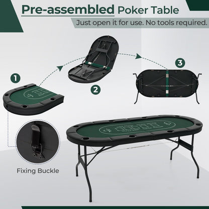 1.8m Foldable Poker Table for Blackjack Texas Hold’em Casino Leisure Game-Green