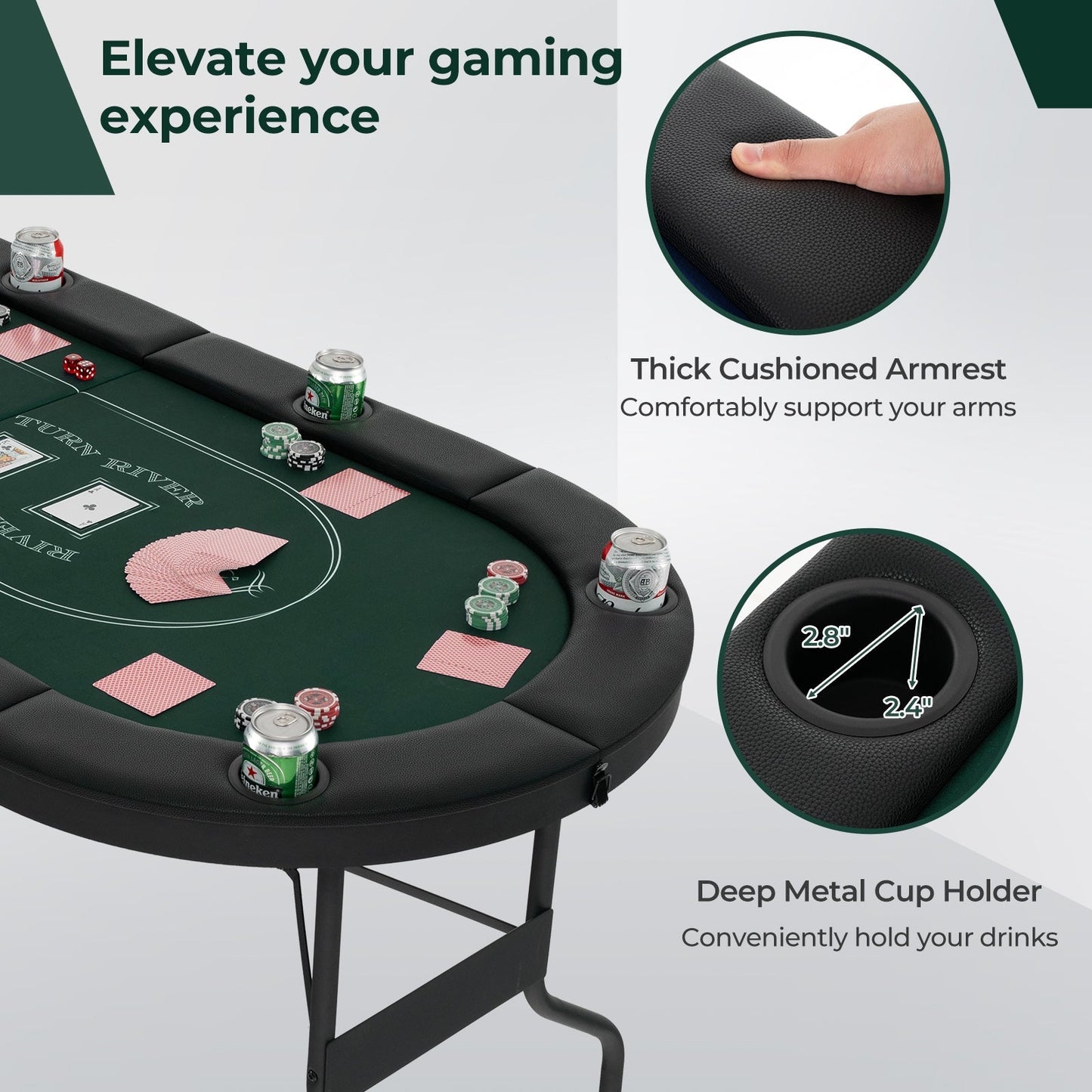 1.8m Foldable Poker Table for Blackjack Texas Hold’em Casino Leisure Game-Green