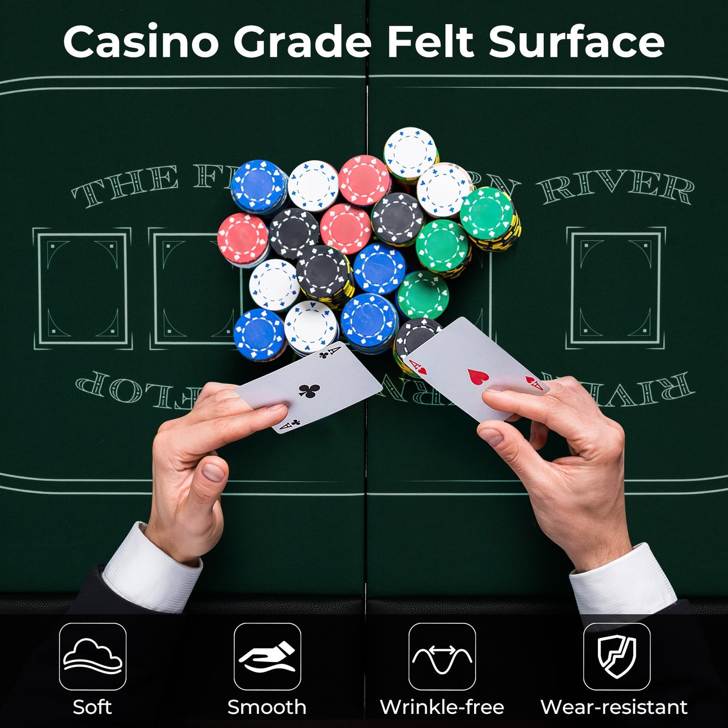 1.8m Foldable Poker Table for Blackjack Texas Hold’em Casino Leisure Game-Green