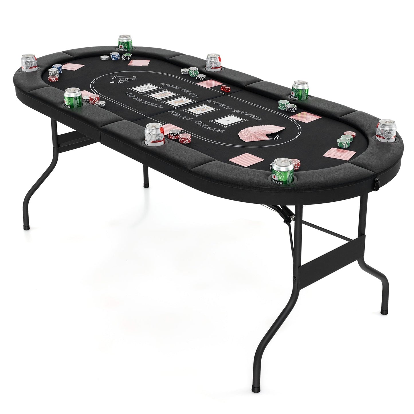 1.8m Foldable Poker Table for Blackjack Texas Hold’em Casino Leisure Game-Blue