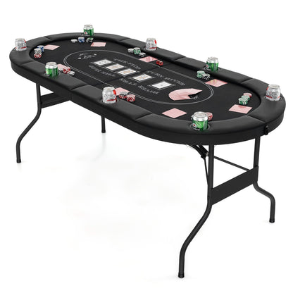 1.8m Foldable Poker Table for Blackjack Texas Hold’em Casino Leisure Game-Blue