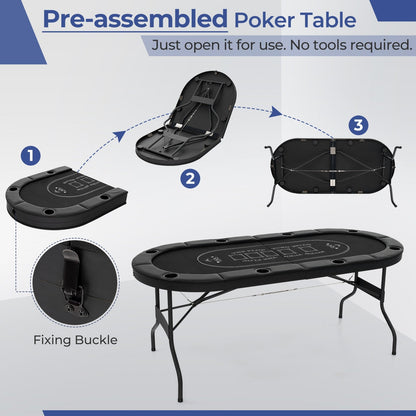 1.8m Foldable Poker Table for Blackjack Texas Hold’em Casino Leisure Game-Blue