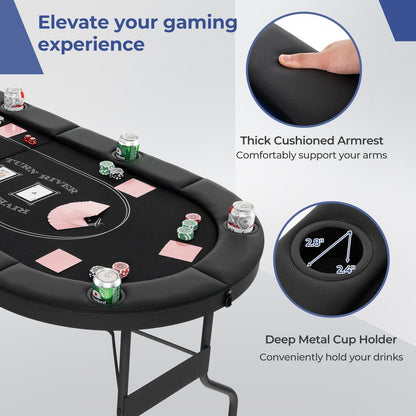 1.8m Foldable Poker Table for Blackjack Texas Hold’em Casino Leisure Game-Blue