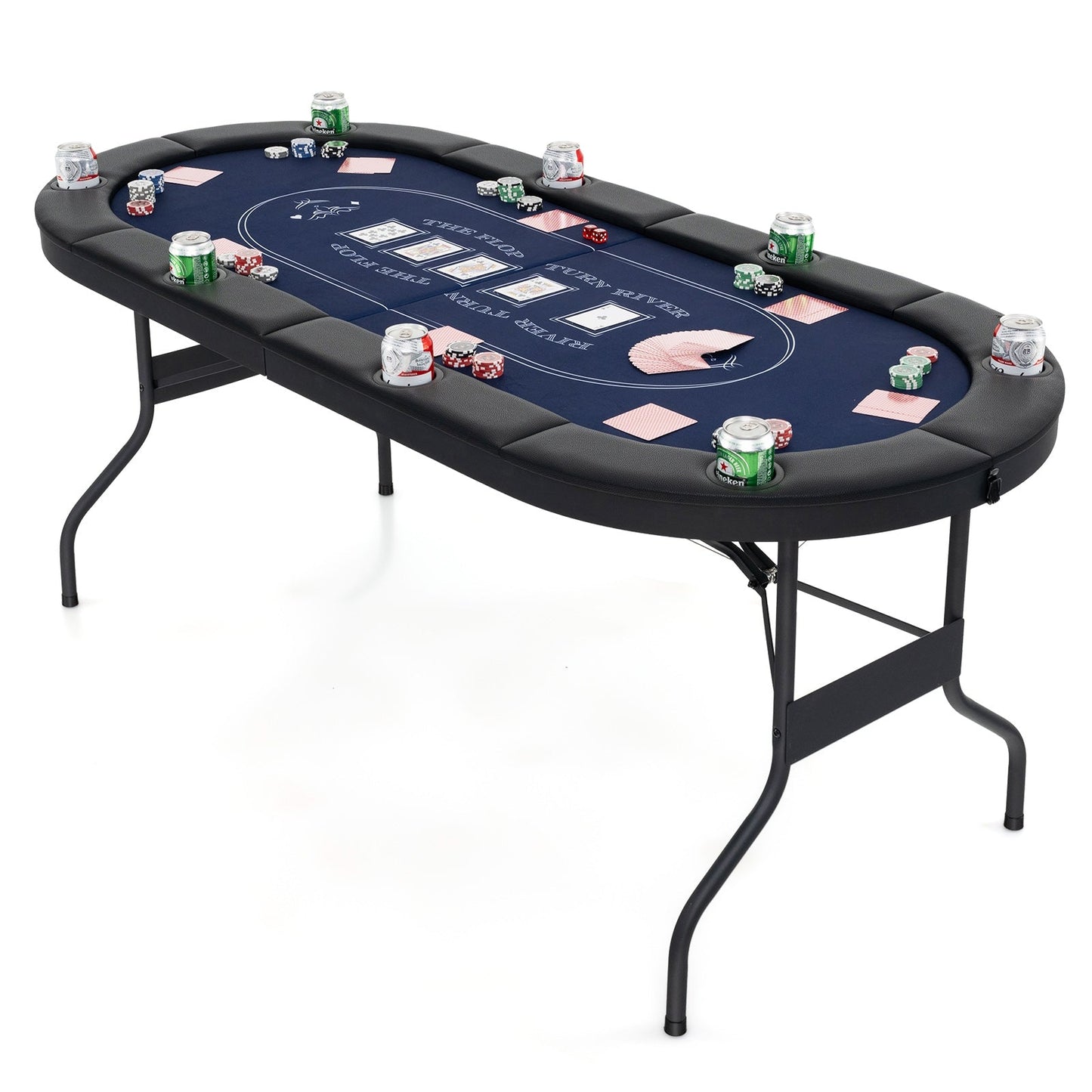 1.8m Foldable Poker Table for Blackjack Texas Hold’em Casino Leisure Game-Black