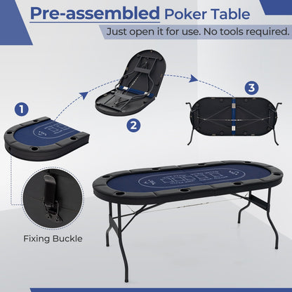 1.8m Foldable Poker Table for Blackjack Texas Hold’em Casino Leisure Game-Black