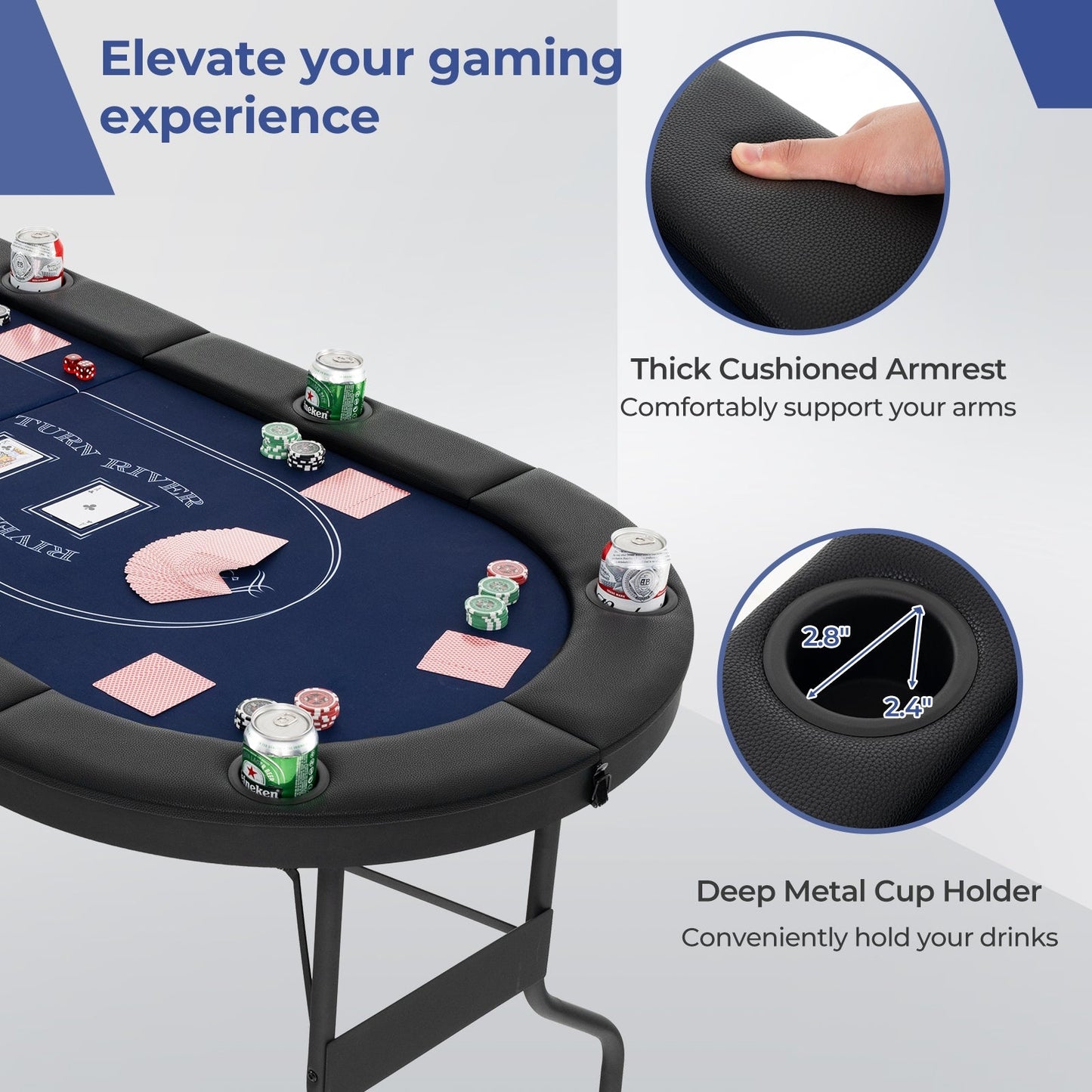 1.8m Foldable Poker Table for Blackjack Texas Hold’em Casino Leisure Game-Black