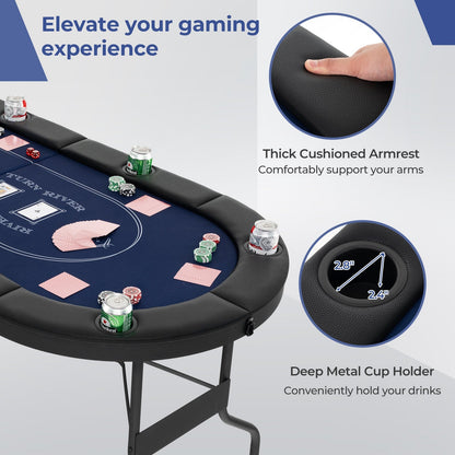 1.8m Foldable Poker Table for Blackjack Texas Hold’em Casino Leisure Game-Black