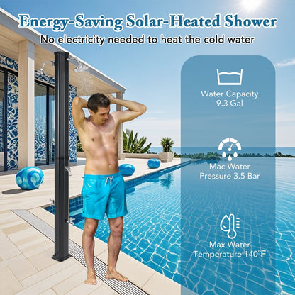 9.3 Gallon Solar Heated Outdoor Shower with Dual Shower Heads-Black