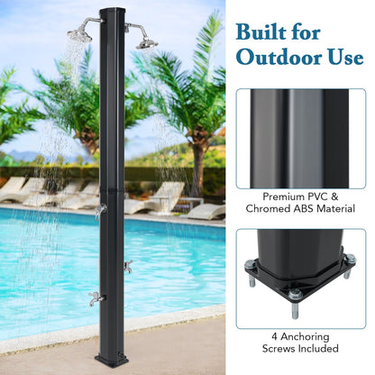 9.3 Gallon Solar Heated Outdoor Shower with Dual Shower Heads-Black
