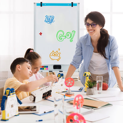 100 cm x 65 cm Height-Adjustable Magnetic Whiteboard on Wheels-White