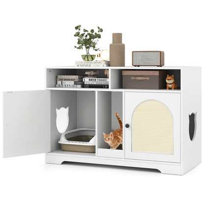Cat Litter Box Enclosure with Storage and Double Rooms for 2 Cats-White