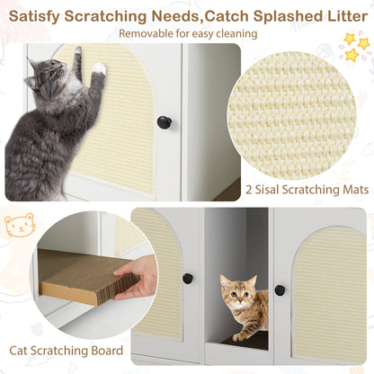 Cat Litter Box Enclosure with Storage and Double Rooms for 2 Cats-White