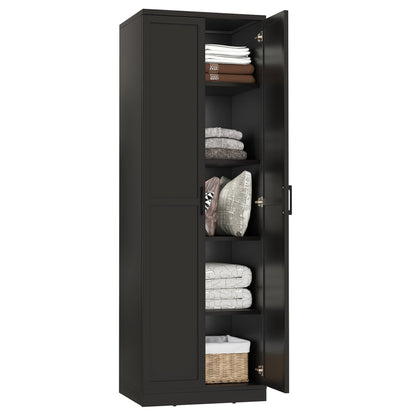 Wooden Storage Cabinet with 2 Doors and Adjustable Shelves-Black