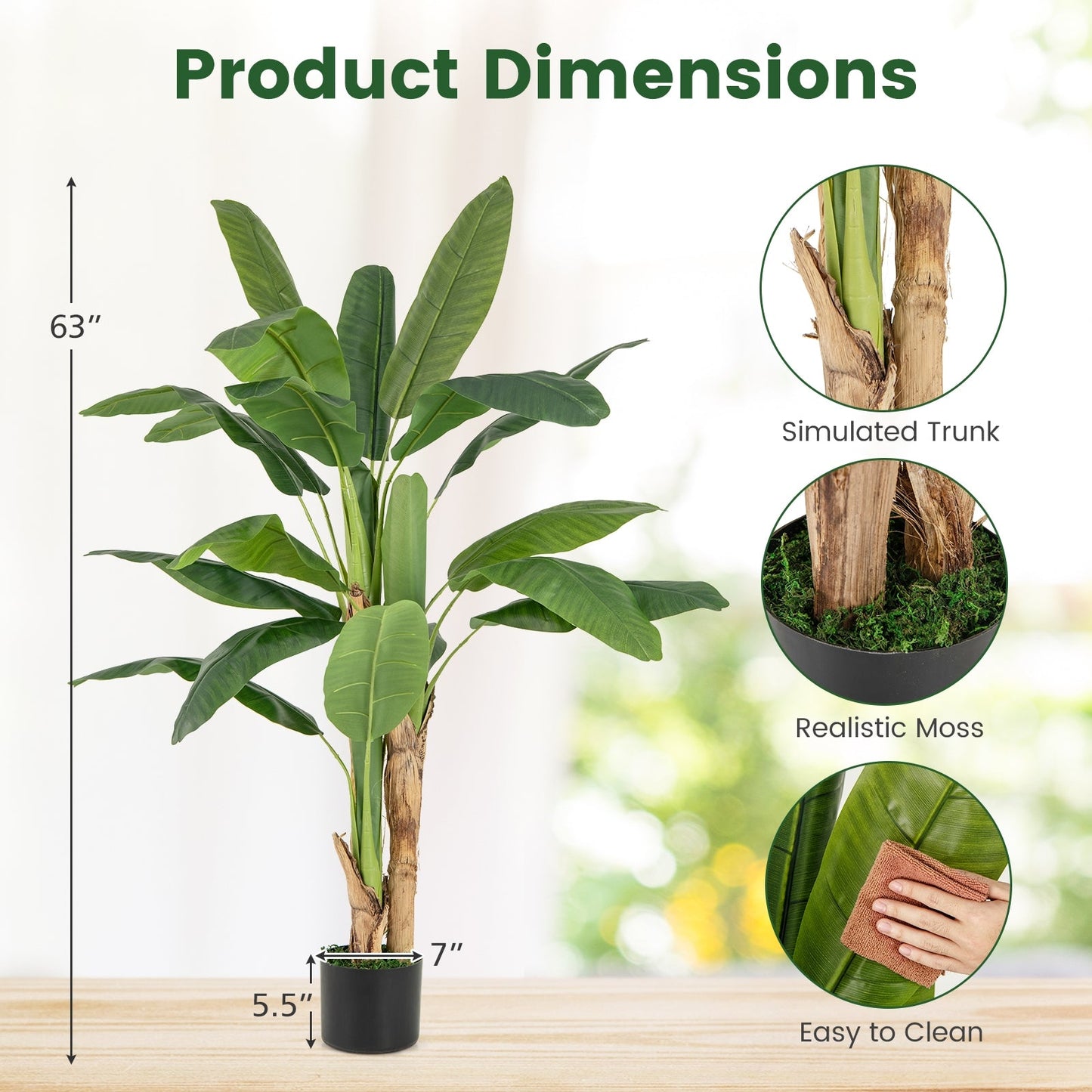 5.3 Feet Tall Bird of Paradise Artificial Plant Faux Banana Leaf Tree