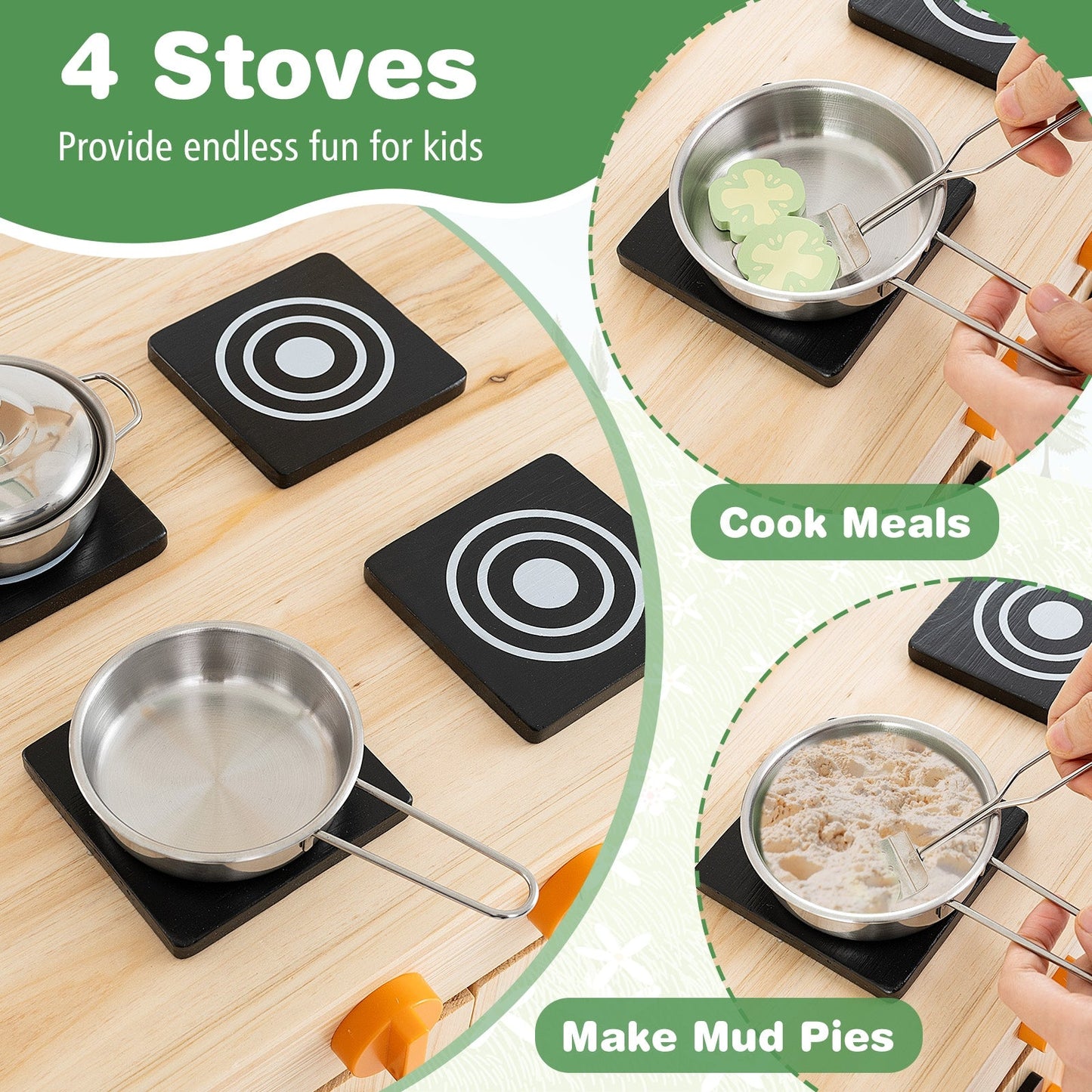 Kids Mud Kitchen with Canopy Outdoor Wooden Pretend Play Kitchen-Natural