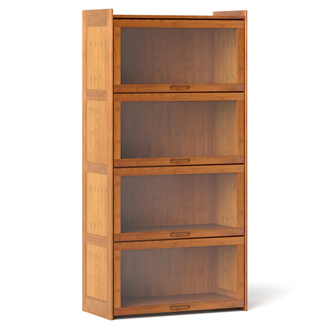 140 cm Bamboo Bookshelf with See-through Acrylic Doors-Brown