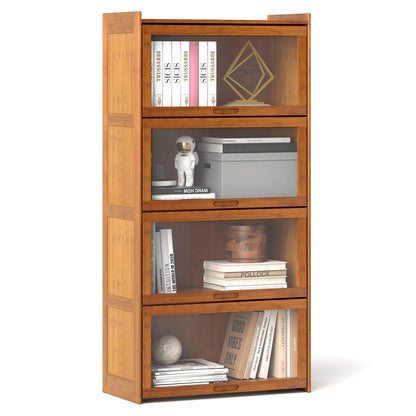 140 cm Bamboo Bookshelf with See-through Acrylic Doors-Brown