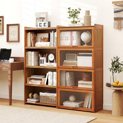 140 cm Bamboo Bookshelf with See-through Acrylic Doors-Brown