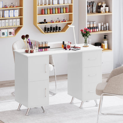 Manicure Table Nail Desk Nail Tech Station with Drawers-White