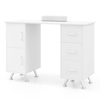 Manicure Table Nail Desk Nail Tech Station with Drawers-White
