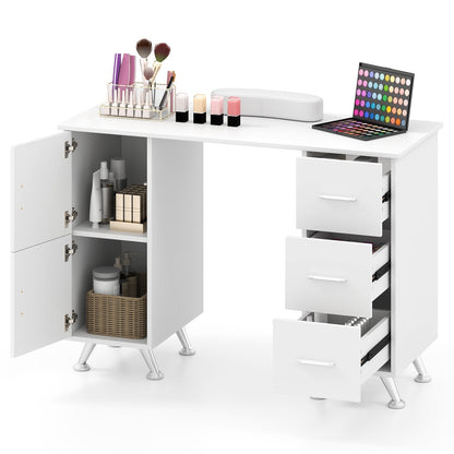 Manicure Table Nail Desk Nail Tech Station with Drawers-White