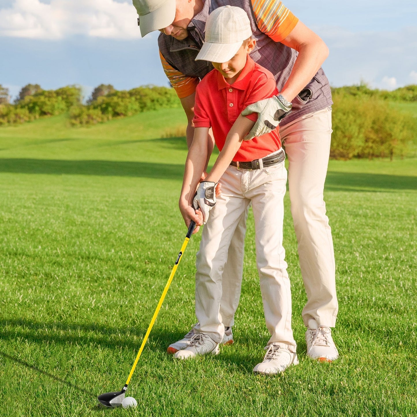 Junior Practice Golf Club for Kids Right with Fiberglass Shaft and Headcover-Yellow