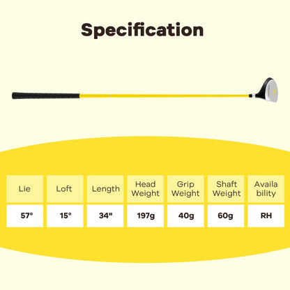 Junior Practice Golf Club for Kids Right with Fiberglass Shaft and Headcover-Yellow