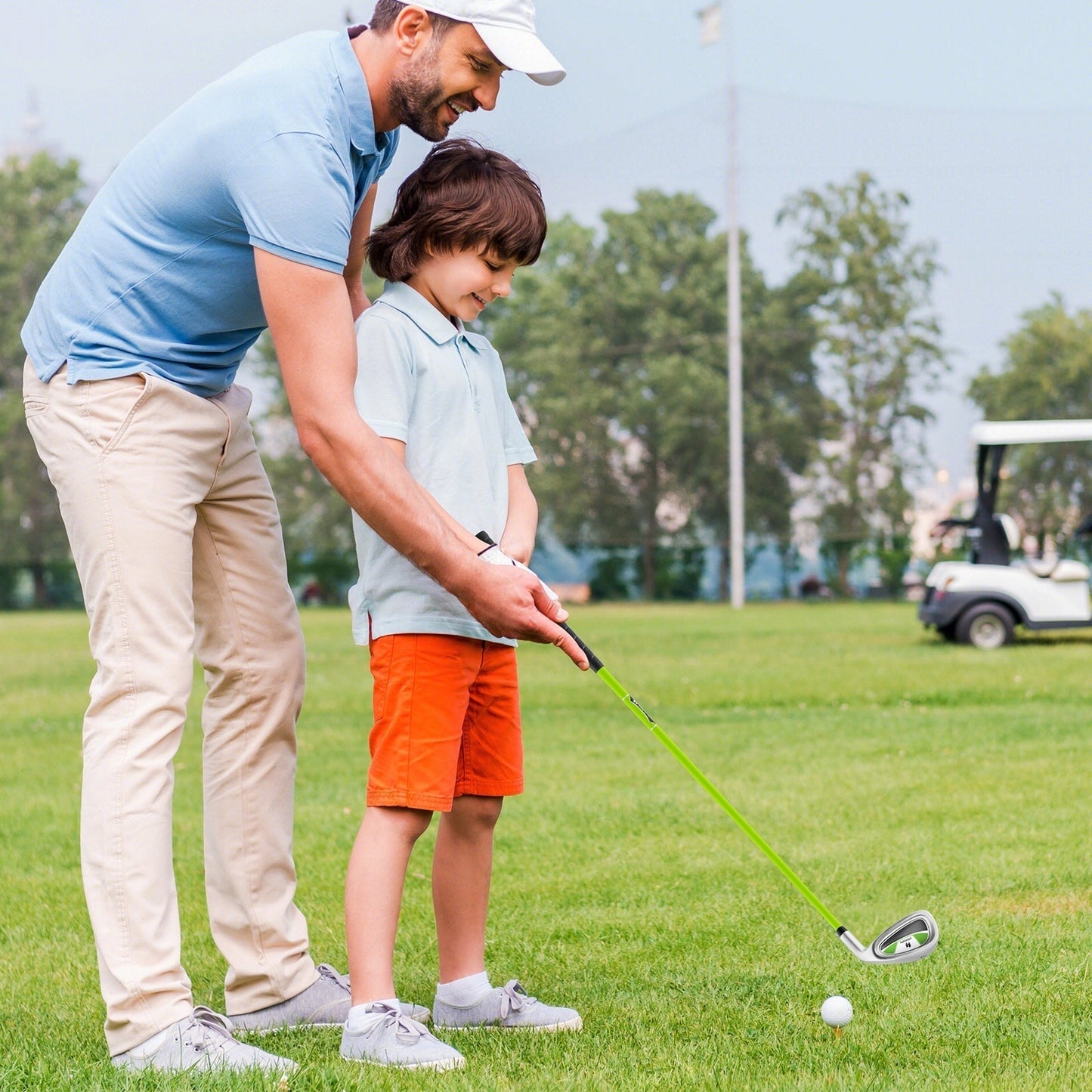 Individual Gold Club for Kids with Fiberglass Shaft and Headcover-Green