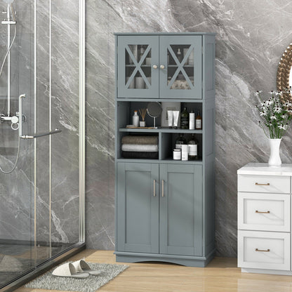Tall Bathroom Cabinet with Acrylic Doors and Adjustable Shelves-Grey