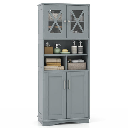 Tall Bathroom Cabinet with Acrylic Doors and Adjustable Shelves-Grey