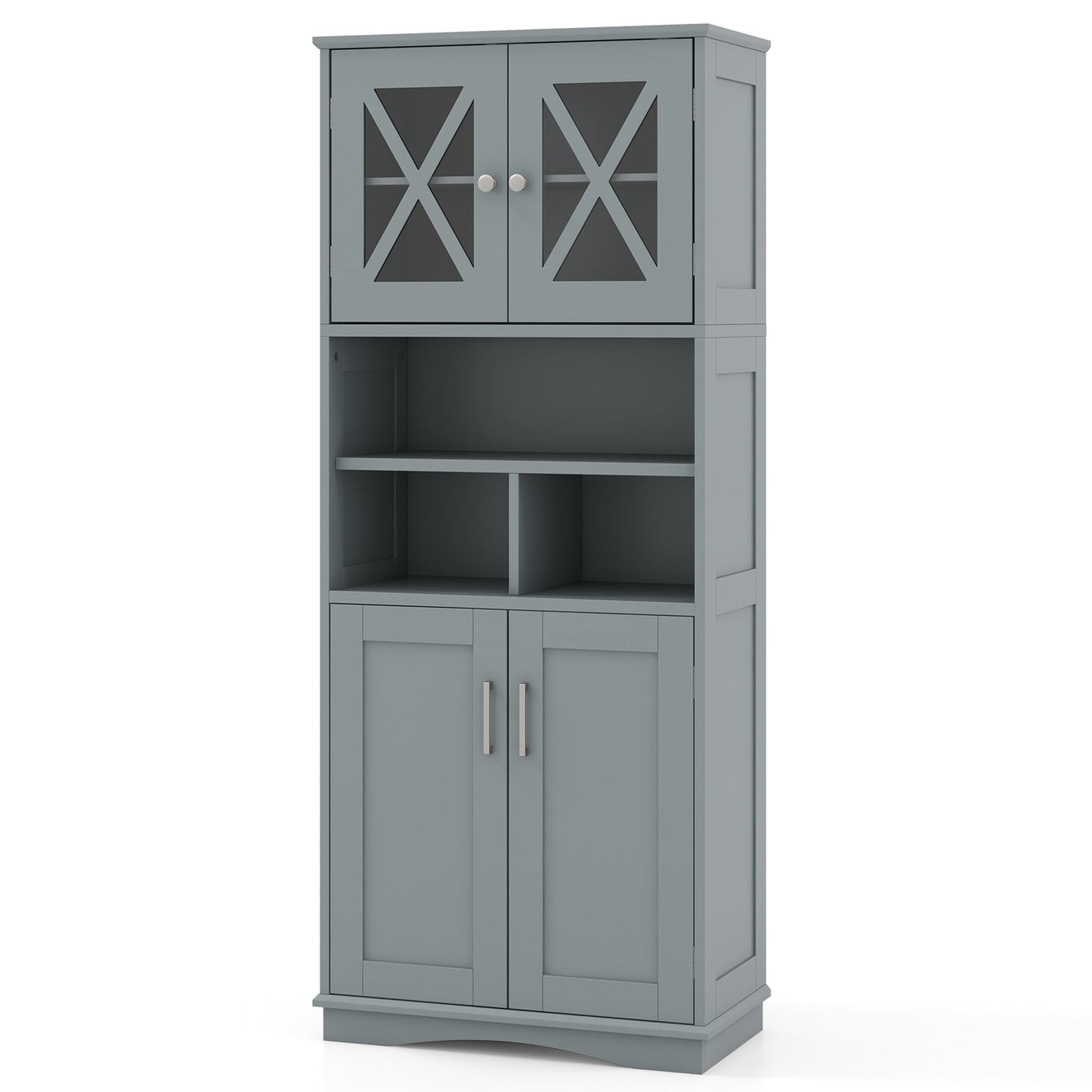 Tall Bathroom Cabinet with Acrylic Doors and Adjustable Shelves-Grey