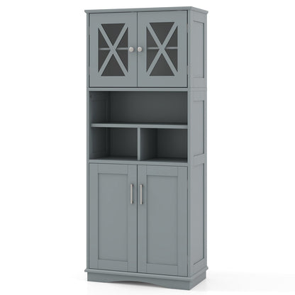 Tall Bathroom Cabinet with Acrylic Doors and Adjustable Shelves-Grey