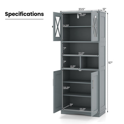 Tall Bathroom Cabinet with Acrylic Doors and Adjustable Shelves-Grey