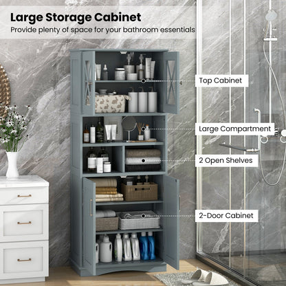Tall Bathroom Cabinet with Acrylic Doors and Adjustable Shelves-Grey