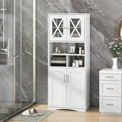 Tall Bathroom Cabinet with Acrylic Doors and Adjustable Shelves-White