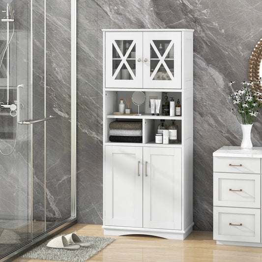 Tall Bathroom Cabinet with Acrylic Doors and Adjustable Shelves-White