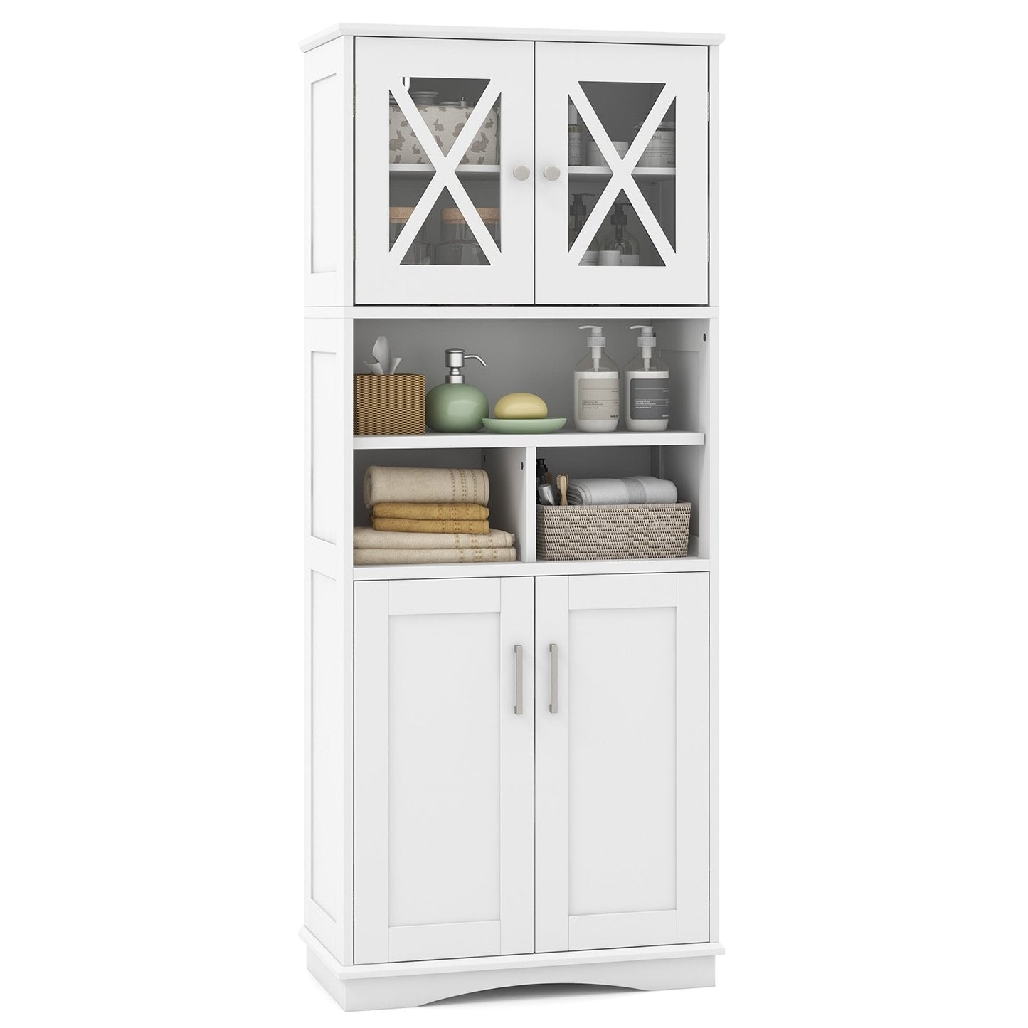 Tall Bathroom Cabinet with Acrylic Doors and Adjustable Shelves-White