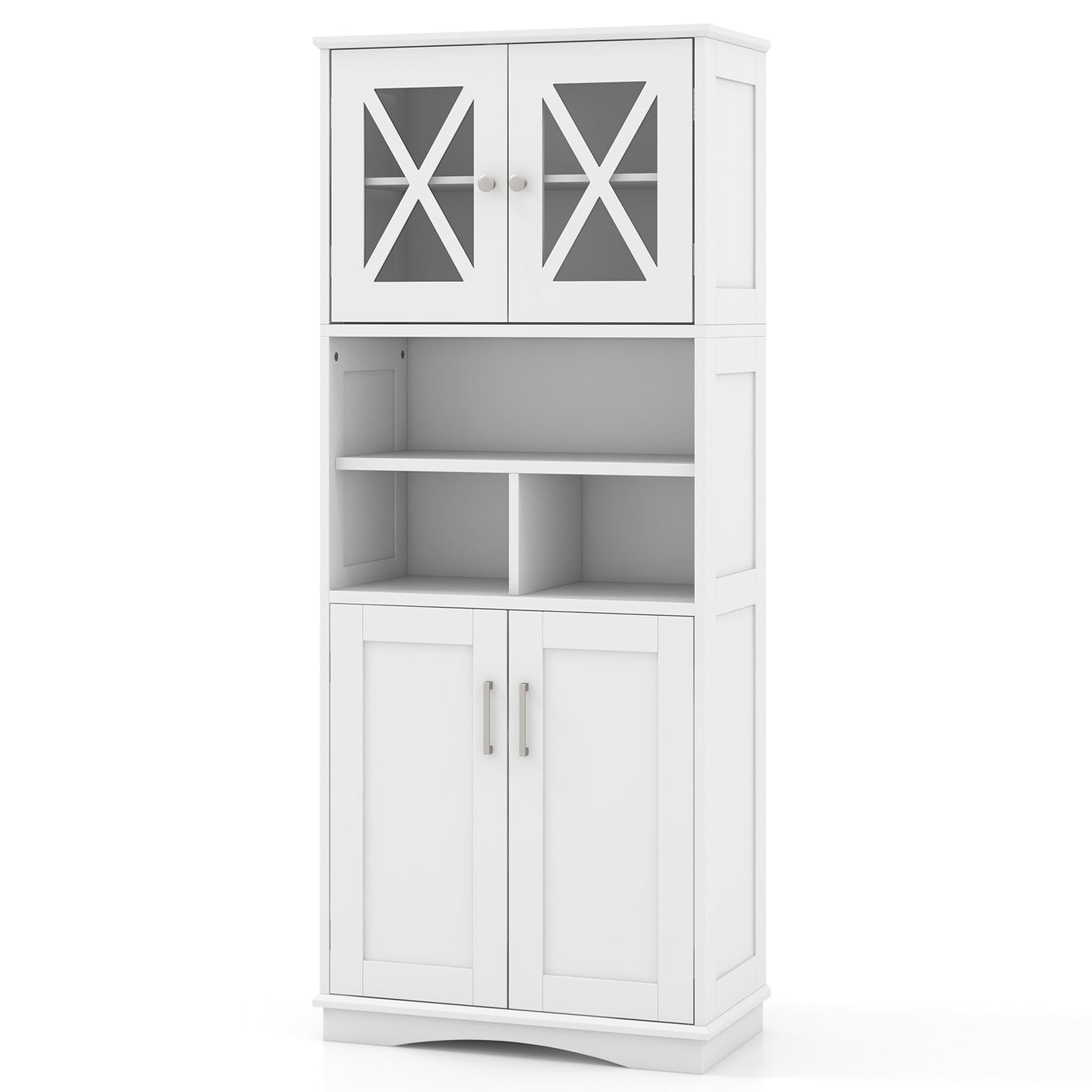 Tall Bathroom Cabinet with Acrylic Doors and Adjustable Shelves-White